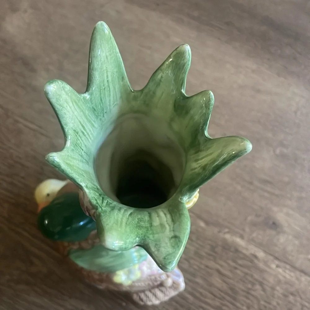 Fitz and Floyd Vintage Mama Duck Babies Flower Bud Vase Purple Natures Treasures